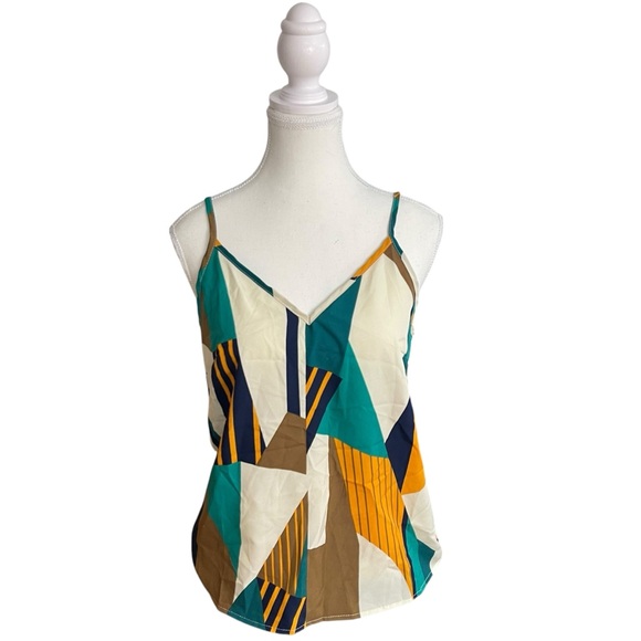 Private Label Tops - Hapsho Geometric Camisole Tank Top White Green Orange